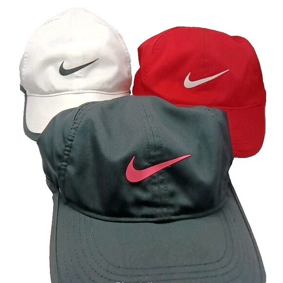 Lot 3 Nike Featherlight Dri FIT Sports Hat Cap White, Black And Red Swoosh OSFM main image 8